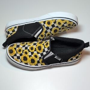 Vans Off The Wall Kids Sunflower Checkered Slip-On - Black and Yellow - 5